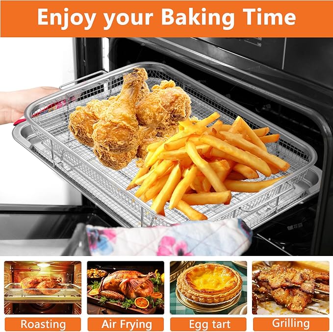 Air Fryer Basket for Oven, 15.5" x 11.6" Large Air Fryer Tray and Pan, Stainless Steel Oven Air Fryer Basket and Air Fryer Pan Rack for Cooking Baking and Broiling