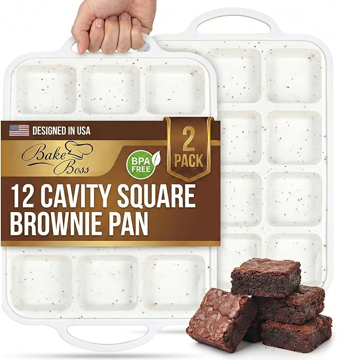 BAKE BOSS Silicone Brownie Pans with Dividers - 2 PACK - CREAM