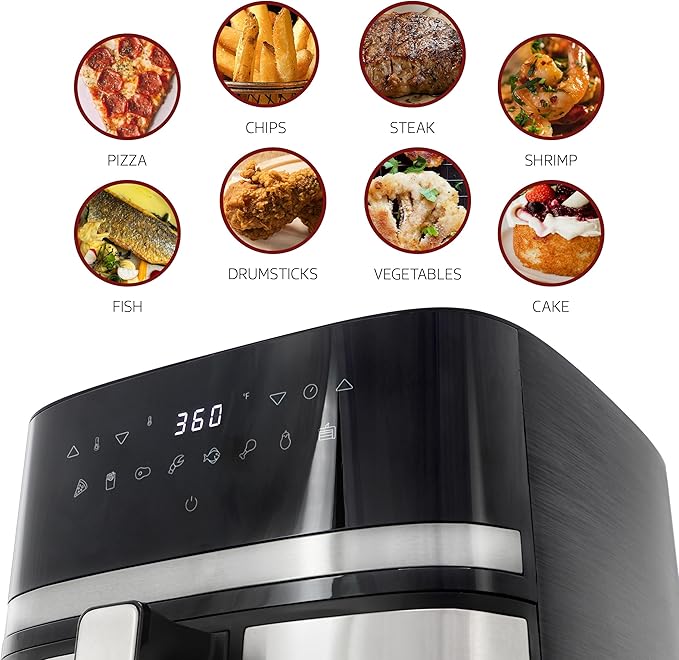MegaChef 8.5 Quart Bundle Electric Air Fryer in Black and Stainless Steel with 125 Piece Paper Liners