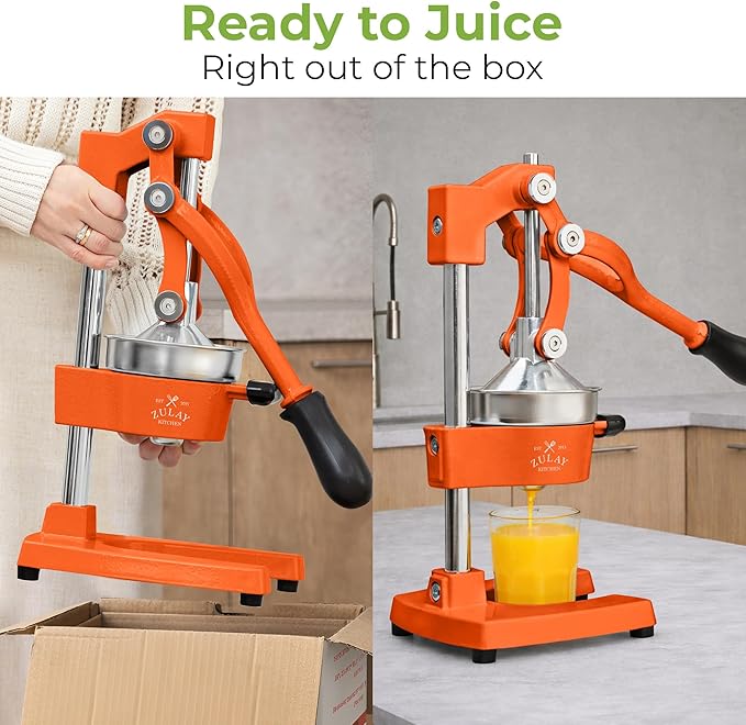 Zulay Kitchen Cast Iron Juicer - Heavy Duty Manual Juicer with Detachable Strainers for Easy Cleaning, Orange Juice Press for Citrus Fruits, Perfect for Bartenders, Juice Lovers & Health Enthusiasts