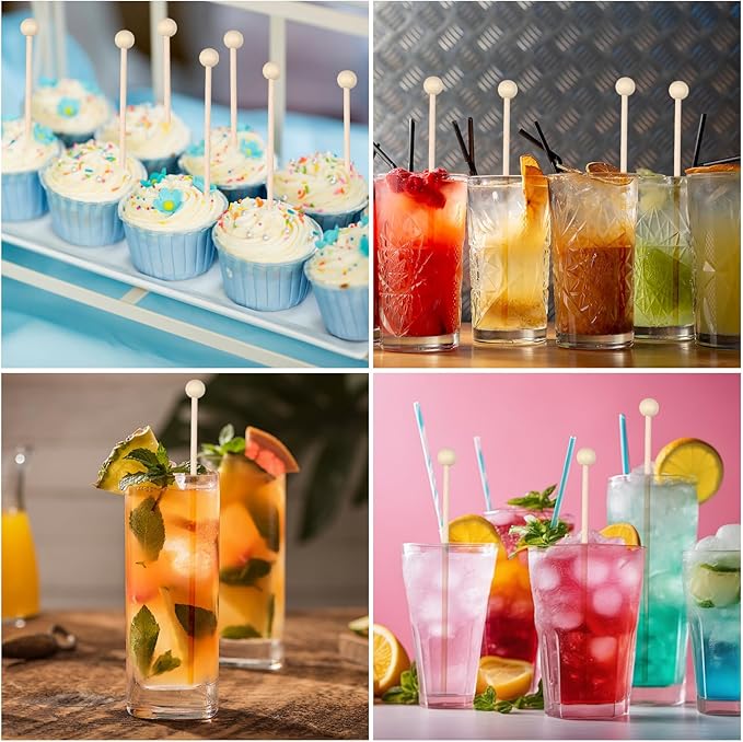50 Pack Wooden Rock Candy Sticks with Ball Tips- 6 Inch Natural Wood Cake Pop & Drink Stirrer Sticks, Wood Swizzles Sticks for Chocolate Dipping & Coffee(15cm, Round Ball Head, Bulk)