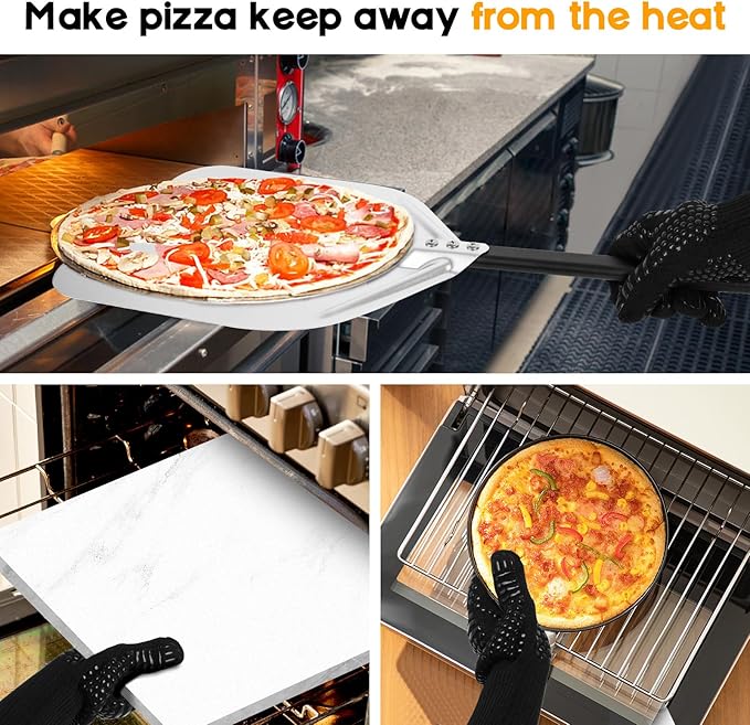 Pizza Peel, Pizza Paddle 12 Inch, Pizza Spatula with Oven Gloves, Space-Saving & Easy-to-Clean, Pizza Oven Accessories