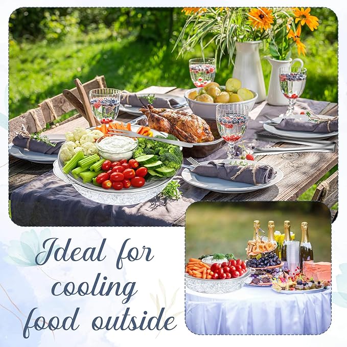 Baderke 2 Sets 11.8" Chilled Serving Tray for Parties Round Iced Platter with Ice Underneath Stainless Steel Clip Fruit Fork Shrimp Cocktail Serving Dish for Oysters Crawfish Fruits (Original)