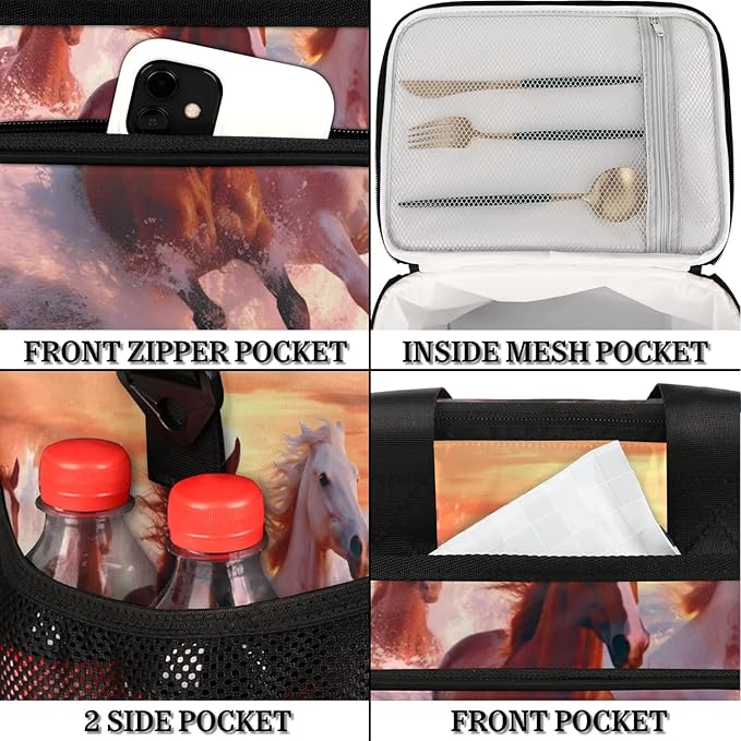Pardick Lunch Box for Women Men Sea Horse Insulated Lunch Bag Leakproof Large Lunchbox for Adults with Adjustable Shoulder Strap, Cooler Tote Bag for Work, Picnic, Beach