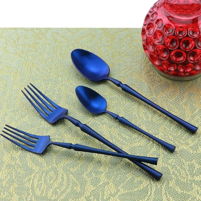 Gugrida Unique & Beautiful Flatware Set - 20 Piece Iridescent Silverware Sets | 18/10 Stainless Steel Reusable Cutlery Set | Blue Utensils Service For 4 with Dessert Fork, Knife, Spoon, Dinner Fork