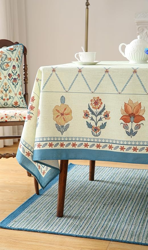 ISAENNE Designer Linen Floral Square Tablecloth,Light Green Farmhouse Durable Table Cloth,Fall Washable Decor Tablecloths for Dining Kitchen Thanksgiving Christmas,67"*67"-Floralsea B