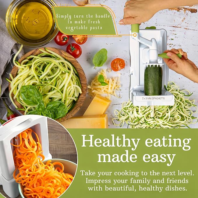 Brieftons 10-Blade Vegetable Spiralizer: Strongest-Heaviest Duty Spiral Slicer, Best Veggie Pasta Spaghetti Maker for Low Carb/Paleo/Gluten-Free, With Container, Lid, Blade Caddy, 4 Recipe Ebooks