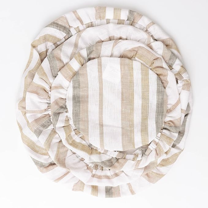 100% Linen Bowl Covers Reusable For Bread Proofing, 4 Pcs Elastic Cloth Fabric Colorful Stripe Bowl Covers, 5.9*7.9*9.8*11.8 Inches, Colorful 1