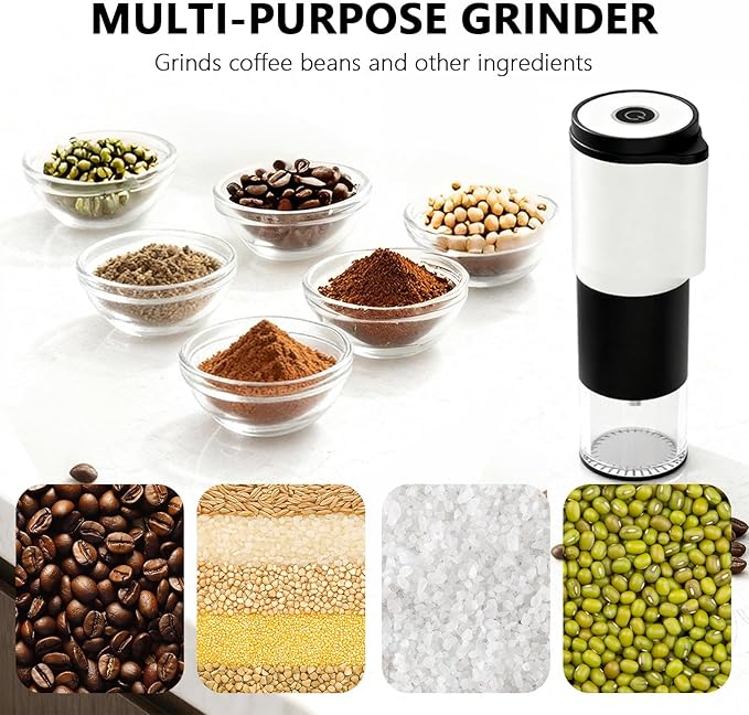 Compact Portable Electric Coffee Grinder,Features a Built-in 1300mAh Rechargeable Battery, Adjustable Grind Settings for Coffee Beans/Grains,Portable Coffee Grinder for Home,Camping and Travel Use