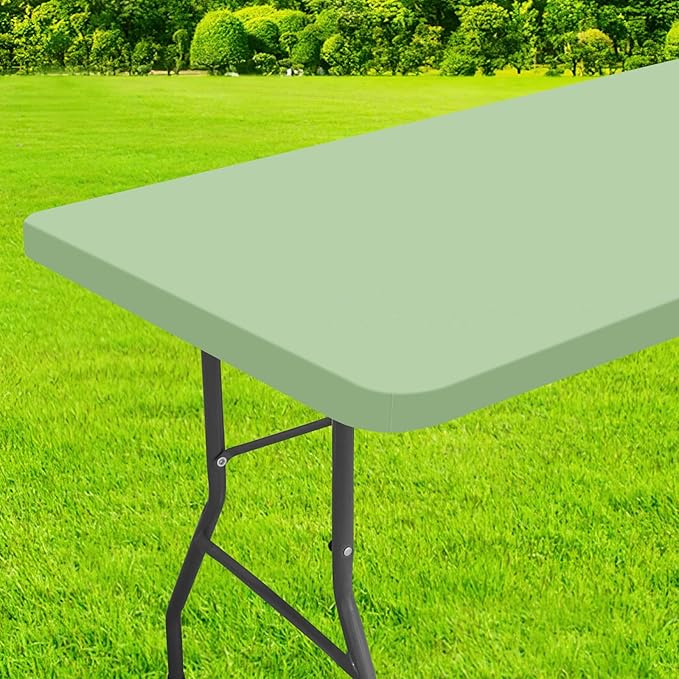 homing Rectangle Table Cloth Cover, Waterproof Polyester Elastic Fitted Tablecloth, Fits for 6 Foot Folding Tables, Washable Table Protector for Picnic, Camping, Outdoor (Green, 30" x 72")