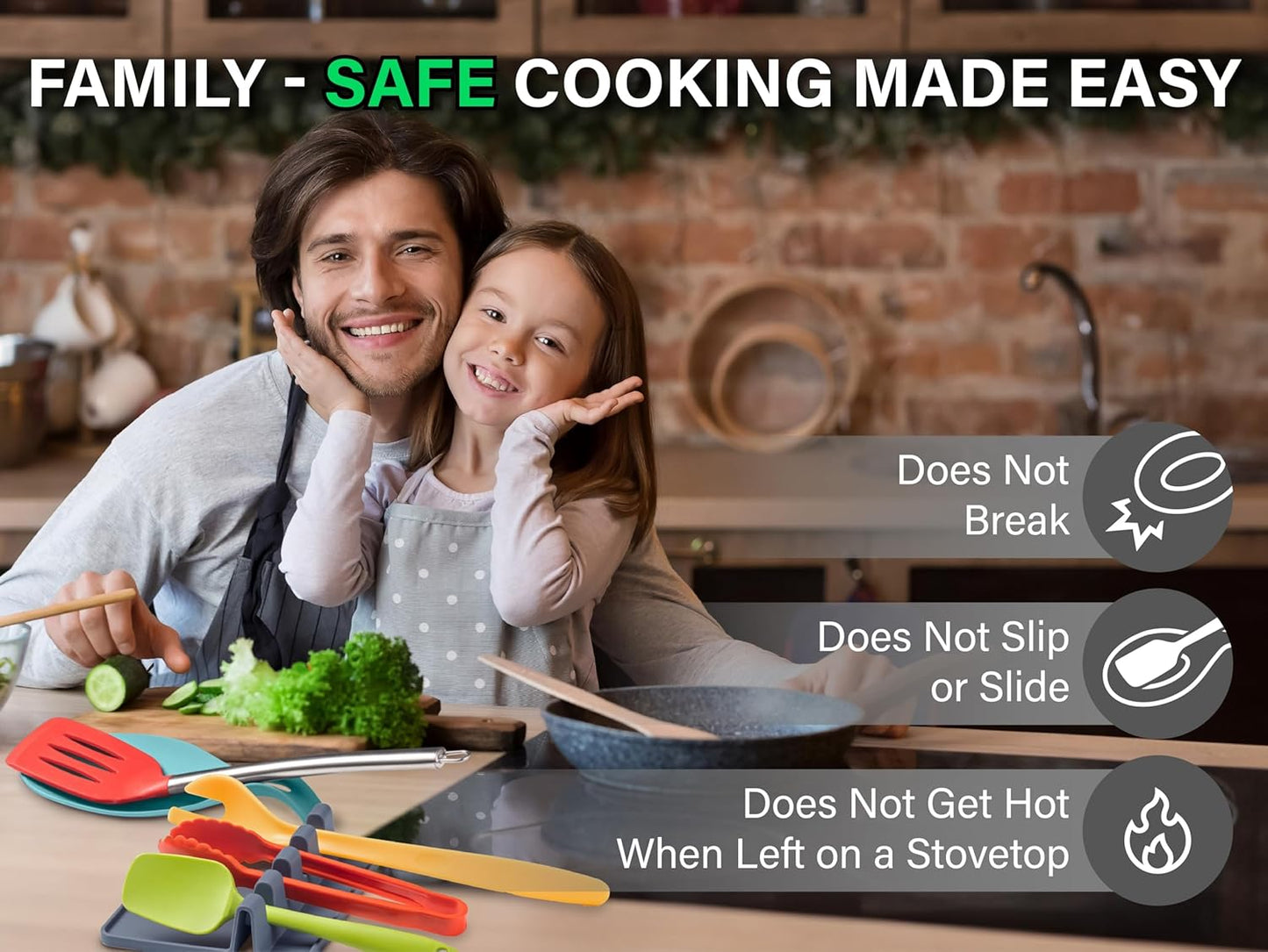 Silicone Spoon Rest for Stove Top, Set of 3 - HEAT RESISTANT, EASY TO CLEAN Kitchen Spoon Rest for Kitchen Counter, Holds XL Utensils, Safe on GLASS & INDUCTION Cooktops, DOESN’T BREAK if Dropped