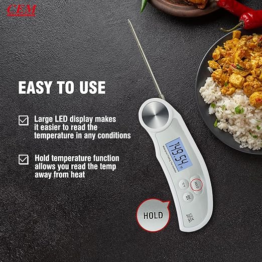 CEM Professional 3X Faster 0.5sec Instant Read Meat Thermometer Digital, High Accuracy ±0.5°F, IP67 Waterproof, 5.9" with Ambidextrous Instant Read Thermometer Backlight Fry Oil Candy Thermometer