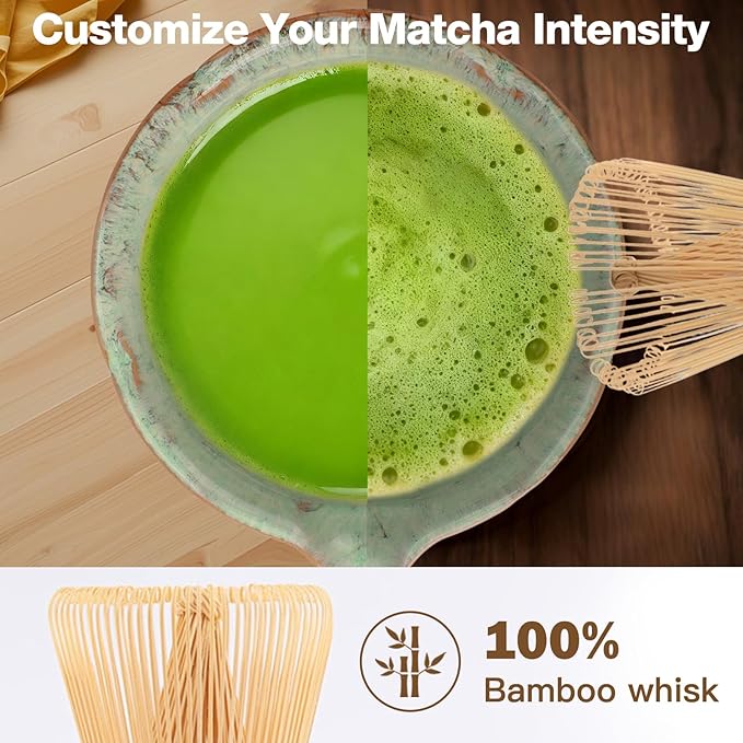 Matcha Whisk Set, Matcha Set with Bowl & Chasen & Chasen Holder, 8 Pcs Macha Kit Gift for Macha Lovers, Family, Friend（Green）