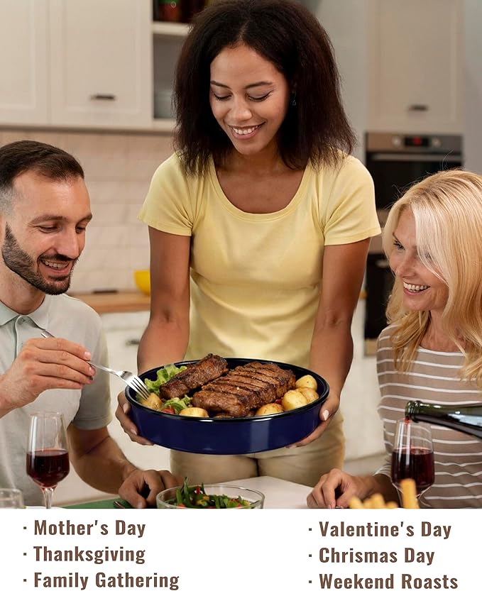 Enamel Roasting Pan Set Round Baking Dish 4-Pack 9/10/12/14 Inch Non Stick High Temperature Resistance Bakeware for Pizza & Salad, Oven Dishwasher Safe Mother Day Gift for Wife & Mom Cake Pan