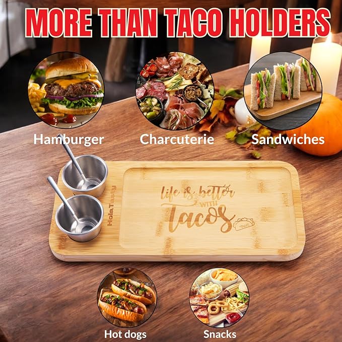 HolaTasty Taco Holder Kit - 2 Pack (Value Pack), 3-in-1 Taco Set of 2-6 slots for Tacos, Fancy Taco Presentation Rack Plate for Taco Tuesday Bar Party, for Taco Lover Vegetarian Cinco de Mayo Events