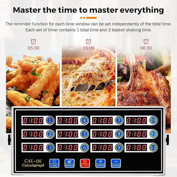 BEAMNOVA 12 Channels Digital Kitchen Timer for Cooking Loud Alarm Stainless Steel Clock Hours and Minutes Seconds Volume Control Electronic Calculator