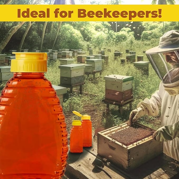 Skywin TidyFriend Honey Bottles 24 oz – 10 Pack Empty Honey Squeeze Bottle with Flip Lid & Seal, Clear Plastic Beehive Design, PET Containers