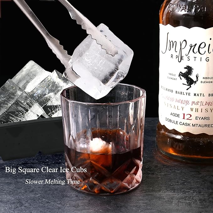 Bangp Crystal Clear Ice Cube Maker,8 Large 2" Square Pure Ice Cubes for Cocktails,Bourbon & Drinks,Clear Ice Cube Mold with Reusable Ice Storage Bag,Whiskey Gifts for Men