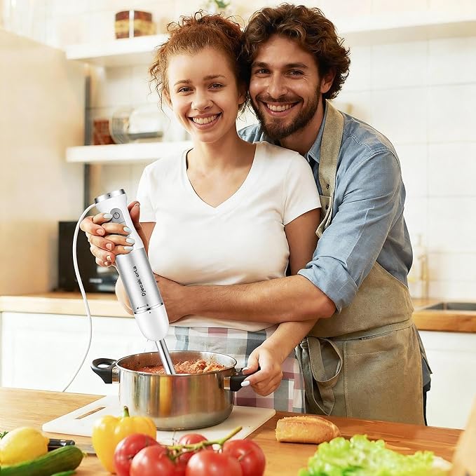 Upgraded 1100W 5-in-1 Immersion Hand Blender – 30 Speed Settings, Up to 15,500 RPM, Handheld with Milk Frother & Food Processor, White