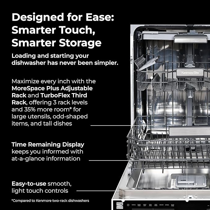 Kenmore 22-14692 Elite 24" Built-In Dishwasher - UltraWash Plus, TurboDry, QuietWash, SmartWash & TurboFlex Third Rack - 15 Place Settings - 42 DBA - ENERGY STAR Certified - 24" - White