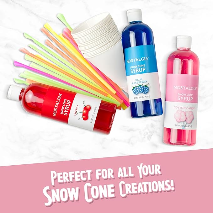 Nostalgia Retro Snow Cone Maker – Countertop 5-qt Shaved Ice Machine – Stainless Steel Blades – Includes 2 Reusable Cups, Ice Scoop, & Sid Shelf – Pink