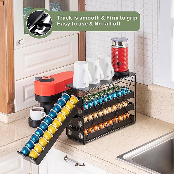 FlagShip for Nespresso Pod Holder Drawer Large Mullti Tier Coffee Pod Holder Vertuo (4 Tier (80Pods Capacity))