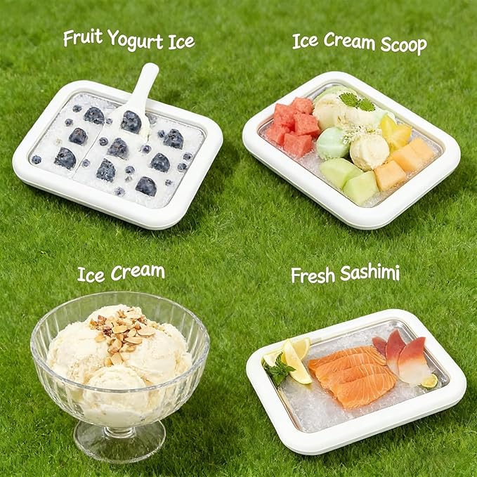 Rolled Ice Cream Maker, New Homemade Ice Cream Roller Maker, Instant Ice Cream Maker, DIY Fun Family Activity Rolled Ice Cream Tray for Yogurt, Sorbetand and Gelatod with 2 Scrapers(White)