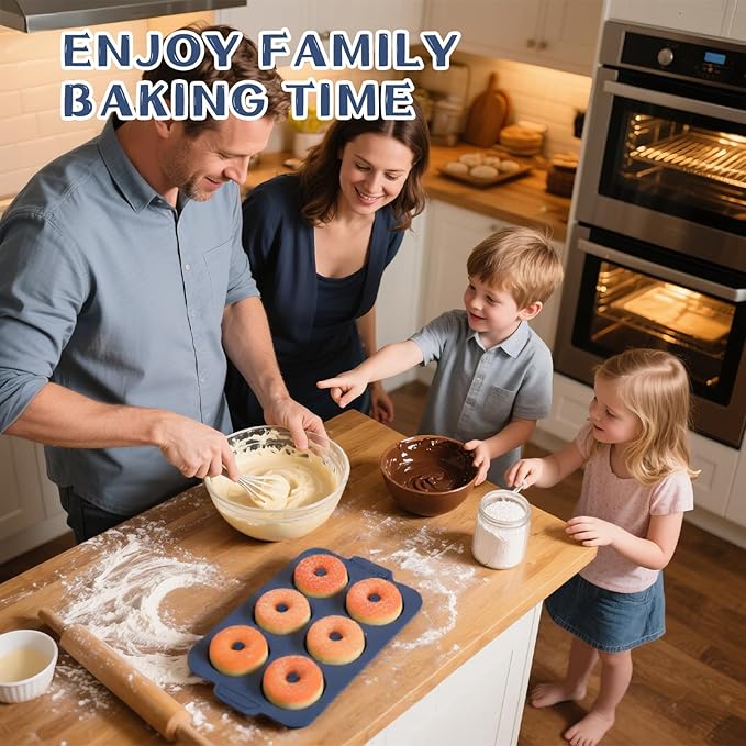Nonstick Silicone Donut Pan: 4 Inch Doughnut Pan with Metal Frame - Silicone Donut Molds for Baking Gluten Free Glazed Vegan Protein Donuts Bagel - for Oven Kitchen - Home Bakers Housewife