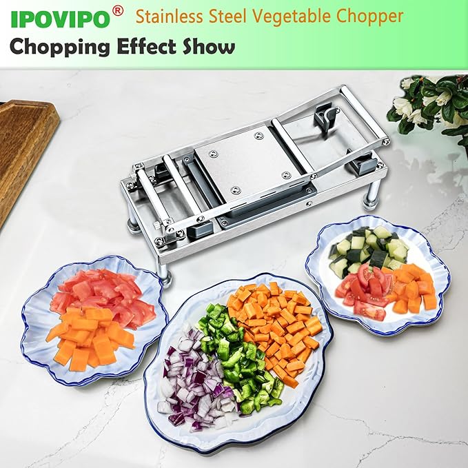 Stainless steel Vegetable Chopper, Veggie Chopper With 4 Blades, Onion Dicer with Container, Food Cutter & Grater Mandoline Slicer (4 Blades)