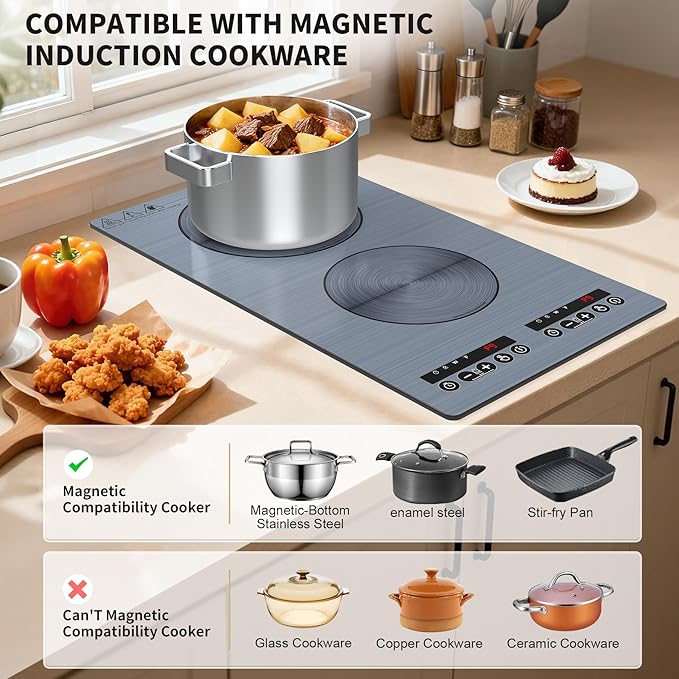 VBGK induction cooktop,110V 2300W double burner hot plate with LED touch control, 9 Power Levels, Kids Lock & Timer, Overheat Protection,2 burner induction cooktop