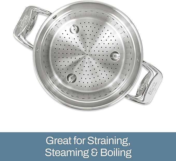 All-Clad Simply Strain Stainless Steel Stockpot, Multipot With Insert & Lid, 16 Quart Induction Oven Broiler Safe 600F, Strainer, Pasta Strainer with Handle, Steamer Pot, Pots and Pans, Silver