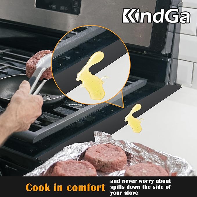 Silicone Stove Counter Gap Cover 21" by Kindga, Easy Clean Gap Filler Sealing Spills Between Kitchen Counter, Appliances,Stovetop, Oven, Washing Machine, Washer, Dryer Set of 2 (Black)