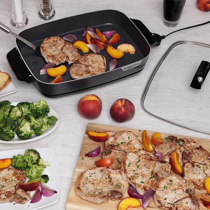 Presto 06858 16-Inch Slimline Electric Skillet with Glass Cover - Nonstick, Adjustable Temperature, Black