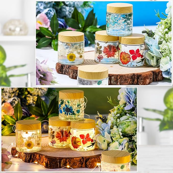 Norme 36 Pcs 4 oz Glass Jars with Lids Empty Small Glass Containers and Inner Liners Reusable Cosmetic Jars Round Airtight Bottles with Plastic Woodgrain Lids for Travel