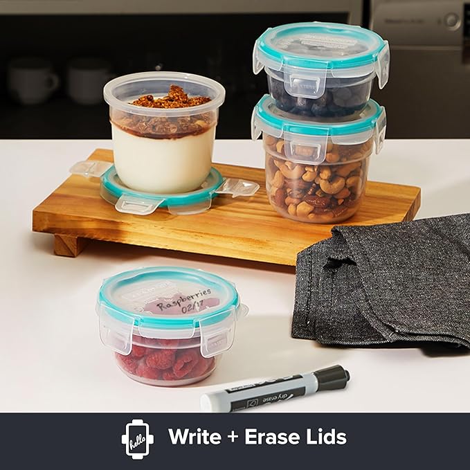 Snapware Plastic Total Solution 16-Pc Food Storage Containers Set, (4) 2-Cup & (4) 1.2-Cup Round Meal Prep Container, Plastic BPA-Free Lids with 4 Locking Tabs, Microwave, Dishwasher, and Freezer Safe