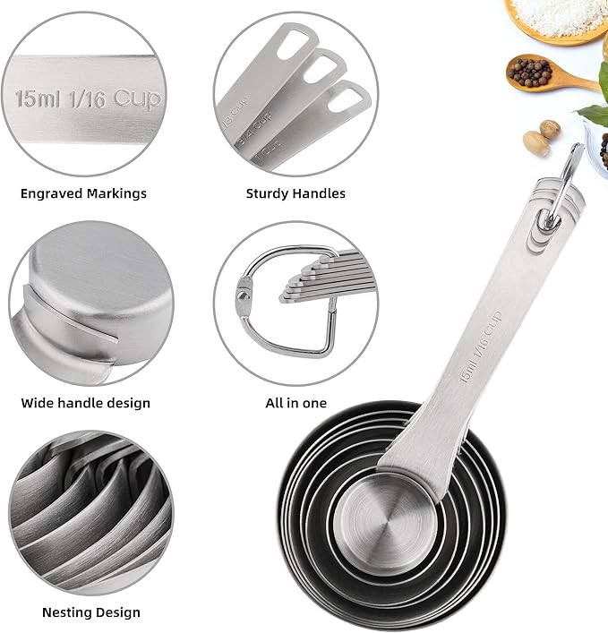 Smithcraft Measuring Cups Set 8, 18/8 Stainless Steel Measuring Cups Set, Metal Measuring Cups With 1/8, 1/4, 2/3, 3/4 Measuring Cup for Kitchen & Baking