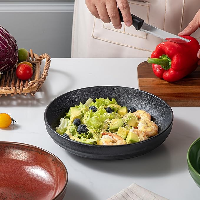 HAPPY KIT 9'' Large Pasta Bowls, 42 Oz, Stoneware Reactive Glaze Salad Bowl Set of 4, Ceramic Serving Bowls for Fruit,Soup,Noodle, Dinner, Scratch Resistant, Rust Red