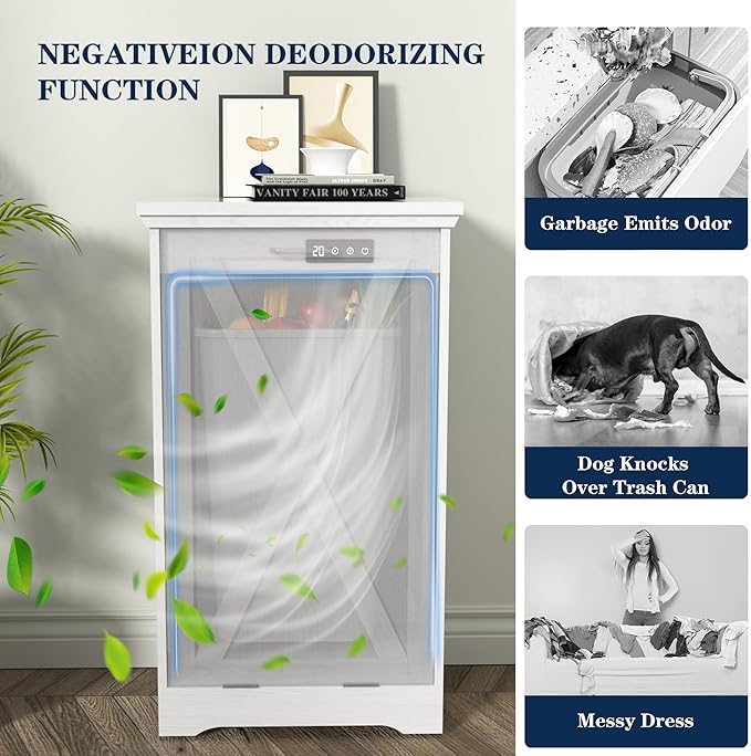 TOLEAD 13 Gallon Tilt Out Trash Can Cabinet, Kitchen Trash Cabinet Hidden Trash Can with Deodorizing & Negative Ion Pet Proof for Kitchen,Dining Room, Living Room,White