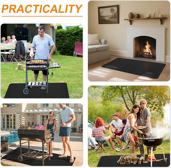 65 x 48 Inch Under Grill Mats for Outdoor Grill, Fireproof & Heat Resistant Fiberglass Deck Protector, Waterproof & Oil-Proof BBQ Floor Pad for Deck, Patio, Grass – Easy Clean, Reusable