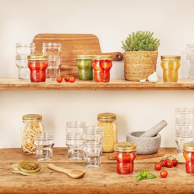 Bormioli Rocco Quattro Stagioni Stacking Jar (Set of 4) - 9.25 Oz Glass Jar - Nestable & Stackable, Wide‑Mouth for Canning, Serving & Storing - Dishwasher & Freezer‑Safe Glass Container, Made in Italy