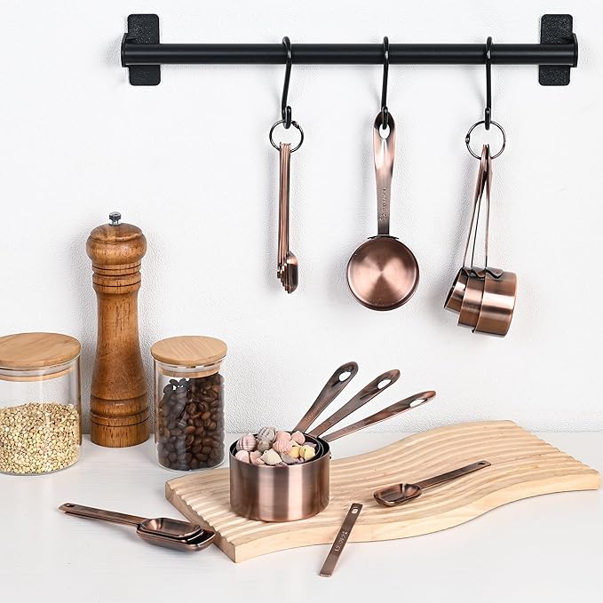 Copper Measuring Cups Set 7, Metric & US Stainless Steel Measuring Cups for Kitchen & Baking, Metal Measure Cup Set with 2/3 & 3/4 Measure Cups