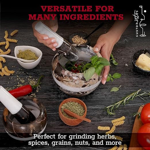 Gusto Nostro Natural Marble Mortar and Pestle Set | 5 Inch - 2.5 Cup Large Mortar Pestle Set for Grinding Herbs, Nuts, Grains | Pesto Grinding and Guacamole Stone Bowl | Marble Spice Crusher
