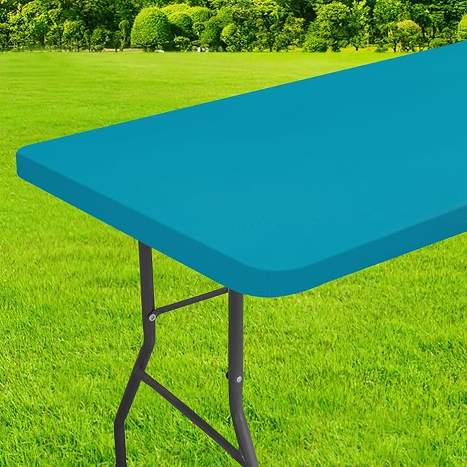 homing Rectangle Table Cloth Cover, Waterproof Polyester Elastic Fitted Tablecloth, Fits for 4 Foot Folding Tables, Washable Table Protector for Picnic, Camping, Outdoor (Teal, 30" x 48")