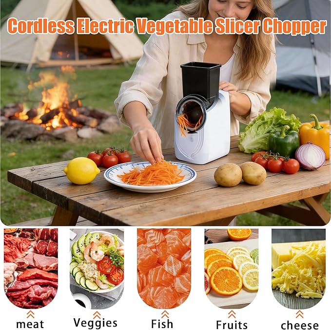 Cordless Electric Vegetable Slicer Chopper & Cheese Grater - Rechargeable Portable Salad Maker, Battery-Powered Electric Food Slicer for Home Kitchen Cucumber Carrots Cabbage