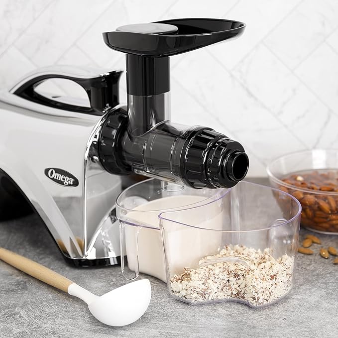 Omega Juicer Premium Vegetable and Fruit Juice Extractor and Nutrition System Makes Nut Milks Baby Food and Sorbets, Adjustable Pressure Settings 80-RPM Slow Masticating Juicer, 150-Watts, Silver