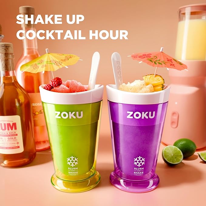 ZOKU Original Slush and Shake Maker, Slushy Cup 3 Pack for Quick Frozen Homemade Single-Serving Slushies, Fruit Smoothies, and Milkshakes in Minutes, Blue/Red/Green Set of 3