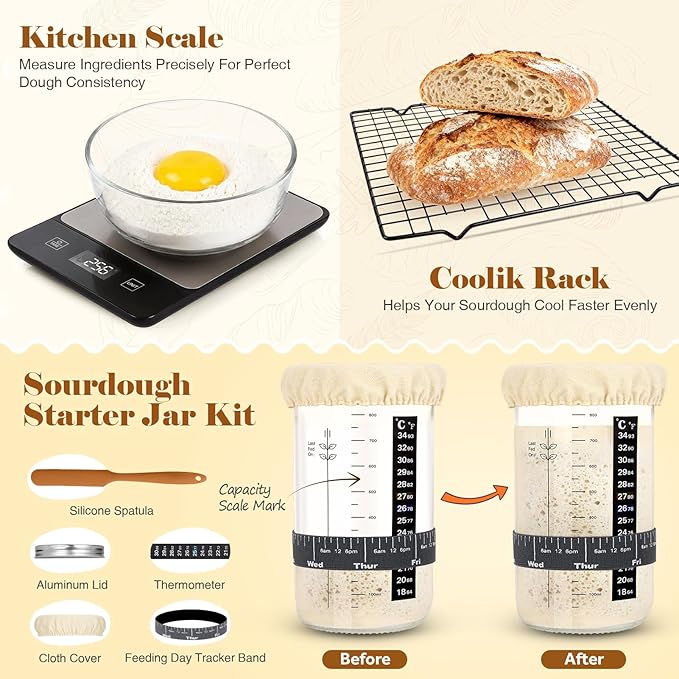 Sourdough Starter Kit with Dutch Oven, Sourdough Bread Baking Supplies, Sour Dough Starter Kits, Sourdough Accessories, Sour Dough Tools Sourdough Tools Kit Dutch Oven for Sourdough Bread Baking