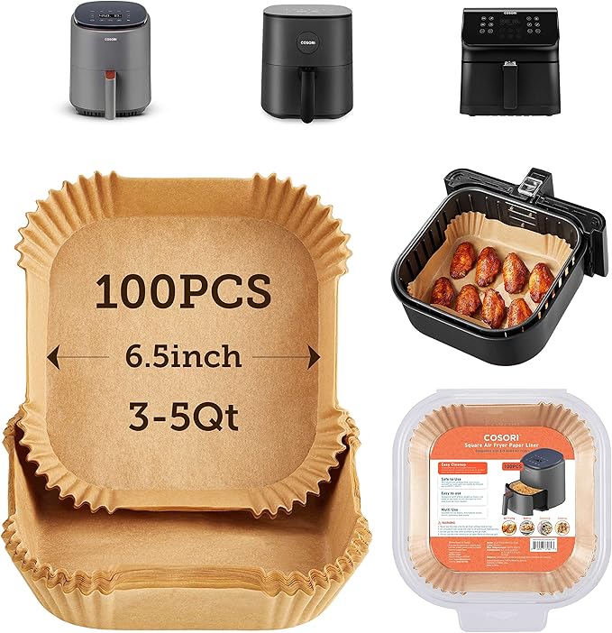 COSORI Small Air Fryer Oven 2.1 Qt, 4-in-1 Mini Airfryer, Space-saving & Low-noise, Nonstick and Dishwasher Safe Basket, 30 In-App Recipes & Air Fryer Liners, 100 PCS Square Disposable Paper Liners