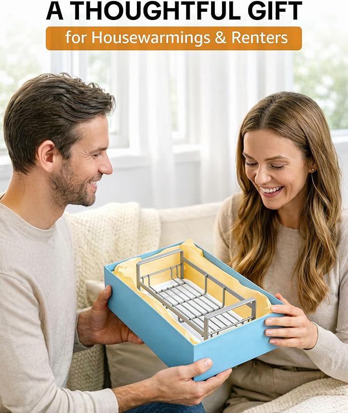 HULISEN Large Sponge Holder, 304 Stainless Steel Kitchen Soap Dispenser Caddy Organizer, Countertop Soap Dish Rack Drainer with Removable Drain Tray, not Including Dispenser and Brush, Grey