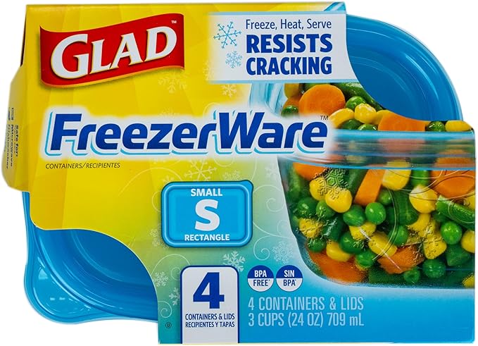 Glad GladWare FreezerWare Food Storage Containers with Lids, Small Rectangle BPA Free Plastic for Freezing Soups and Meal Prep, Crack Resistant, Microwave Dishwasher Safe, 24 Oz, 4 Count - 6 Pack